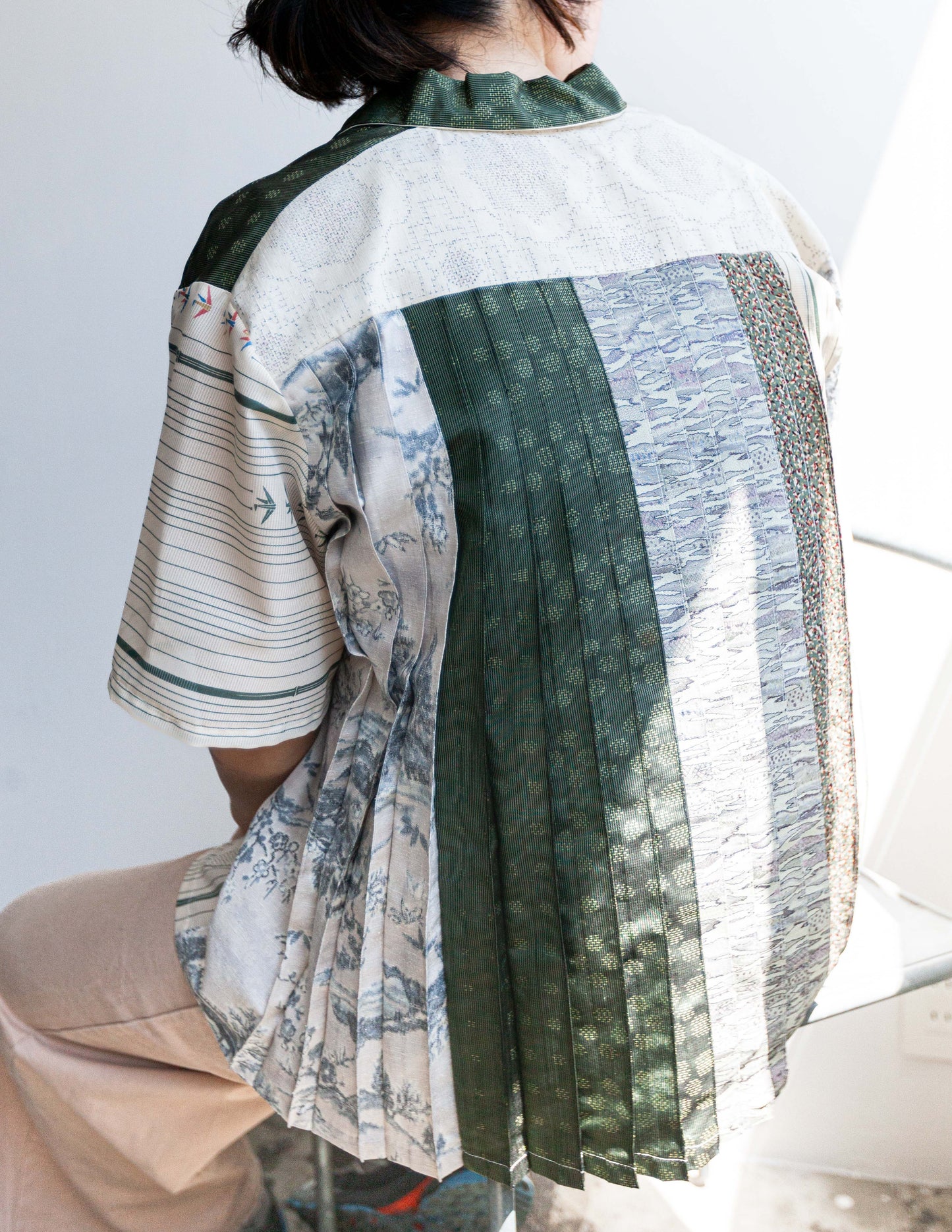 Kimono Working Pleats Shirt- Green 01 M
