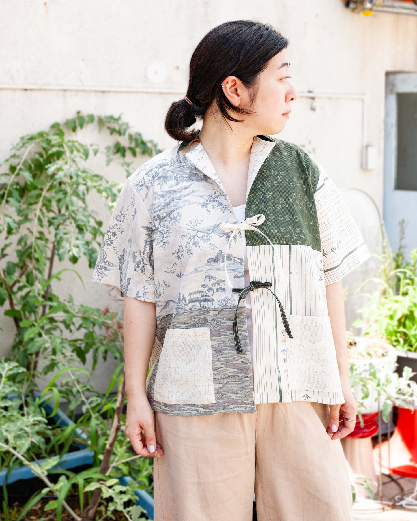 Kimono Working Pleats Shirt- Green 01 M