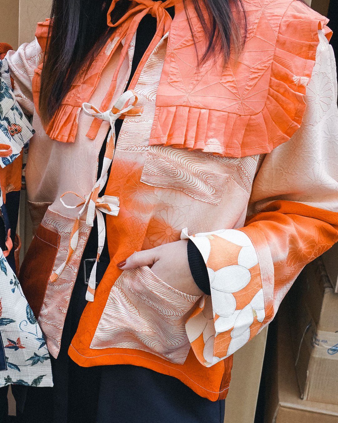 Kimono Pleats Collar Bib - Peach 03