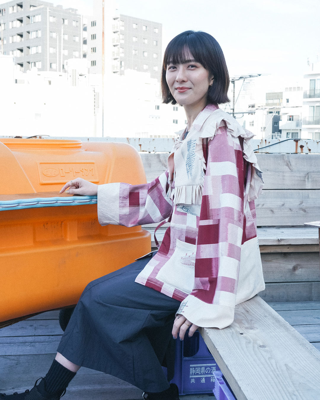 Kimono Pleats Collar Bib - Peach04