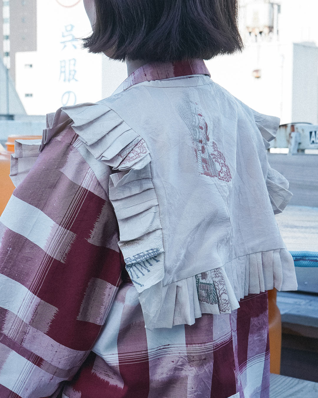 Kimono Pleats Collar Bib - Peach04